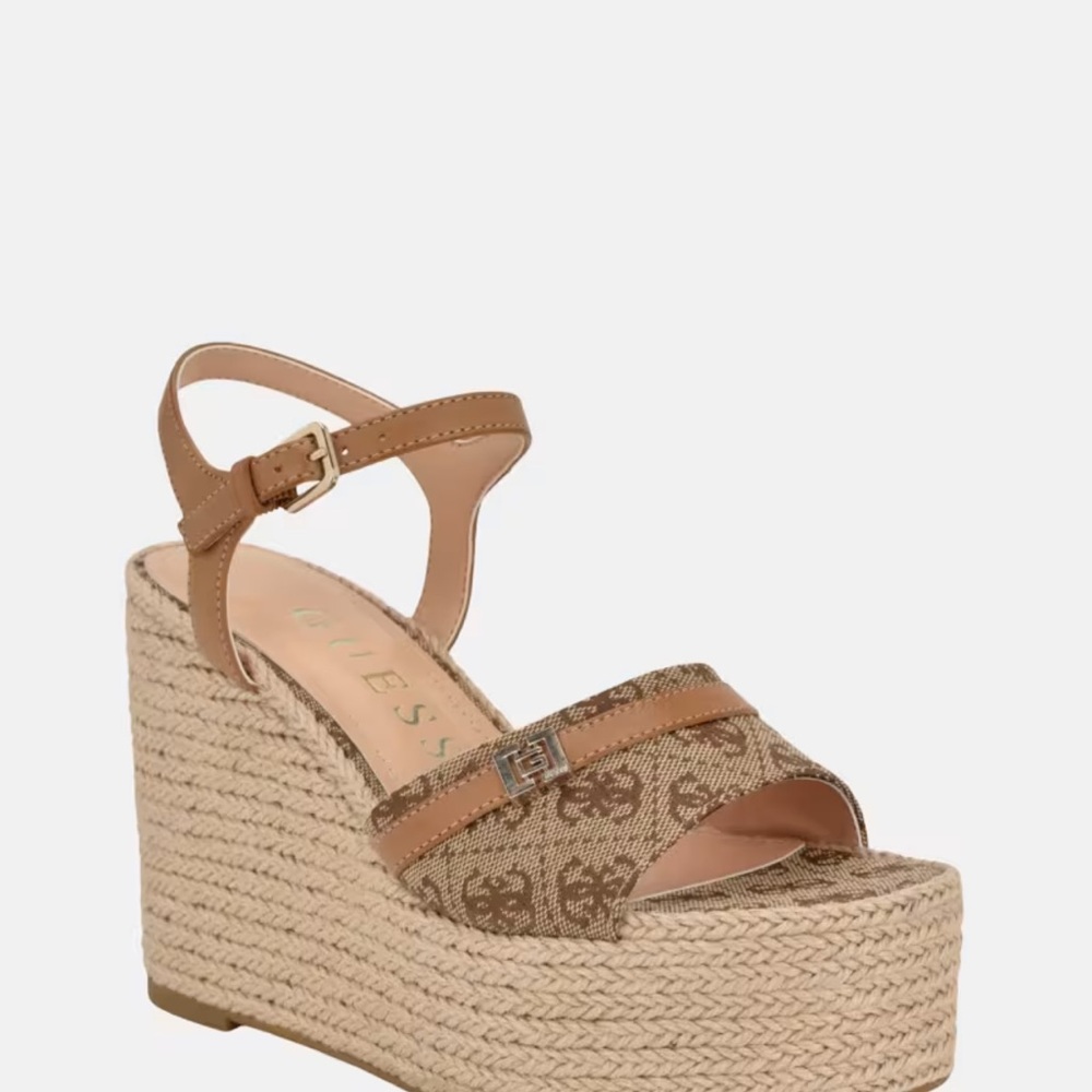 Guess tanveey signature canvas wedge espadrille sandals nib 11m